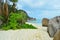 Rocky coast of La Digue island