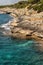 Rocky coast of Punta de n`Amer on Island Mallorca