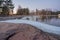 Rocky coast and sea. Finland, Scandinavian nature. Evening seascape, early spring, Long exposure