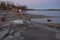 Rocky coast and sea. Finland, Scandinavian nature. Evening seascape, early spring, Long exposure