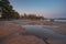 Rocky coast and sea. Finland, Scandinavian nature. Evening seascape, early spring, Long exposure