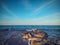 Rocky coast seascape blue clean sky