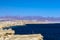 Rocky coast, Sinai mountains and the Red Sea in the Ras Muhammad National Park.