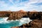 Rocky coast with wavy ocean on Lanzarote island