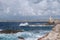 Rocky coastal inlet with breaking waves