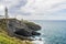 Rocky coastline along cliffs in Santander, Spain