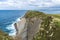 Rocky coastline along cliffs in Santander, Spain