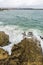 Rocky coastline along cliffs in Santander, Spain