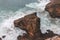 Rocky coastline of the Atlantic Ocean in the south-west of Portugal in the Algarve region. Exploring the beautiful rugged nature