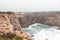 Rocky coastline of the Atlantic Ocean in the south-west of Portugal in the Algarve region. Exploring the beautiful rugged nature