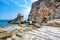 Rocky coastline of Crete island with huge dolomite rocks, Greece