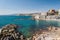 Rocky coastline in Genoa, in the district of Quarto