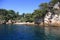 Rocky coastline on the Mediterranean Sea of Antibes bay