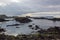 The rocky coastline overlooking Whitepark Bay to the north from Ballintoy harbor on the North Antrim coast in Northern Ireland