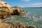 Rocky coastline with Peniscola view , Castellon - Spain