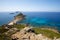 Rocky Coastline. Sanguinaire islands and Parata Tower in Corsica, France.