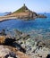 Rocky Coastline. Sanguinaire islands and Parata Tower in Corsica, France.