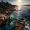 Rocky Coastline Sun Setting Jigsaw Puzzle