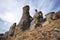 Rocky columns in Crimea mountains.Wild landscape.