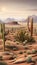 Rocky Desert Landscape with Cactus Plants and Arid Terrain