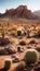 Rocky Desert Landscape with Cactus Plants and Arid Terrain