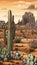 Rocky Desert Landscape with Cactus Plants and Arid Terrain