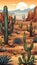 Rocky Desert Landscape with Cactus Plants and Arid Terrain