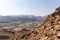 Rocky and dry landscape of Hatta town from above, seen from Hajar Mountains, United Arab Emirates
