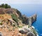 Rocky headland in sea and fortress wall in Alanya