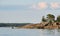 Rocky island and shore, trees and boulders on granite. Baltic sea; gulf of Finland