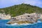 The rocky islands of Greece in the Ionian Sea. Between Paxos and Corfu.Lighthouse on the rocks.