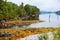 Rocky lakeshore of a calm mountain lake