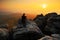 Rocky landscape with photographer during autumn. Beautiful landscape with stone. Sunset in czech national park Ceske Svycarsko. Mi