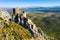 Rocky landscape with ruined Chateau de Queribus, France