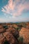 Rocky landscape at sunset, at Antelope Island State Park, on the Great Salt Lake, Utah