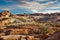 Rocky landscape in Valley of Fire with cloudy sunset