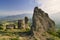 Rocky ledges in the background of the valley. Ukraine Crimea.