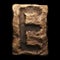 Rocky letter E. Font of stone isolated on black background. 3d