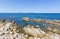 Rocky Mediterranean coast of l`Escala village in Costa Brava, Spain