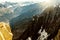 Rocky mountain cliffs in Mont Blanc massif at dawn