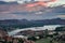 Rocky mountain with dramatic sky at dawn flat angle shot