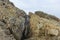 A rocky mountain gully view with altitude white clouds