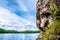 Rocky mountain, a lake and the sky