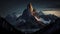 Rocky Mountain Peak Transparent background, surreal, dark, mysterious, fantastic on digital art concept, Generative AI