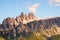 Rocky mountain peaks of Croda da Lago in the Dolomites