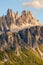 Rocky mountain peaks of Croda da Lago in the Dolomites