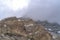 Rocky mountain scenery with overcast sky overhead in Provo Canyon Utah in winter