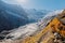 Rocky mountains and glacier. Peak of mountain and glacier in Dombay