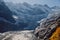 Rocky mountains and glacier. Peak of mountain and glacier in Dombay