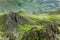 Rocky mountains and hills of Elbrus with the forest on the horison